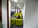 Foster Library Studying in Green Chairs