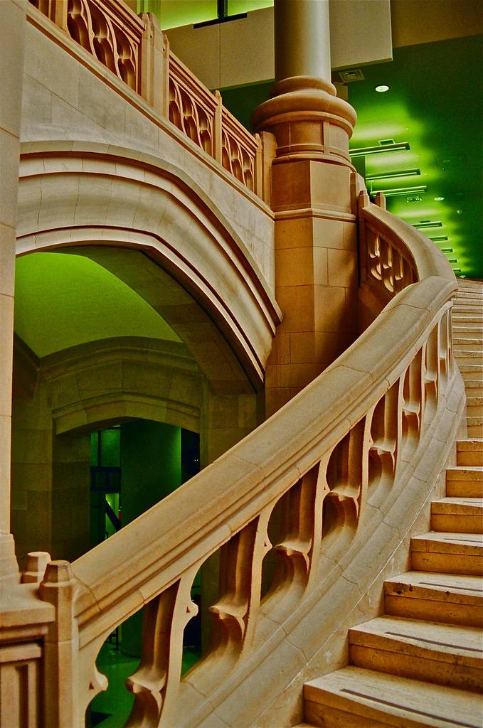 Grand Stair Case with Green Lights