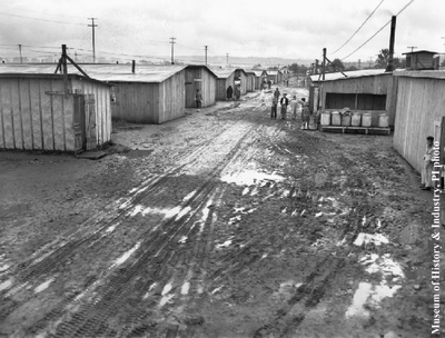 View of wet street in camp