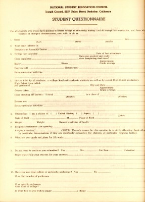 Page 2, National Student Relocation Council questionnaire